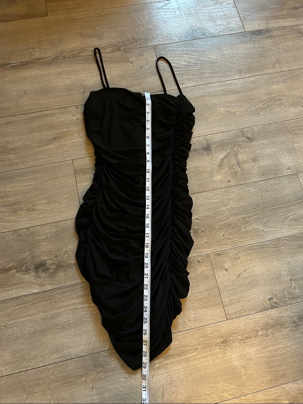Classic Slim Ruched Mini Dress in Black - Picture 6 of 12